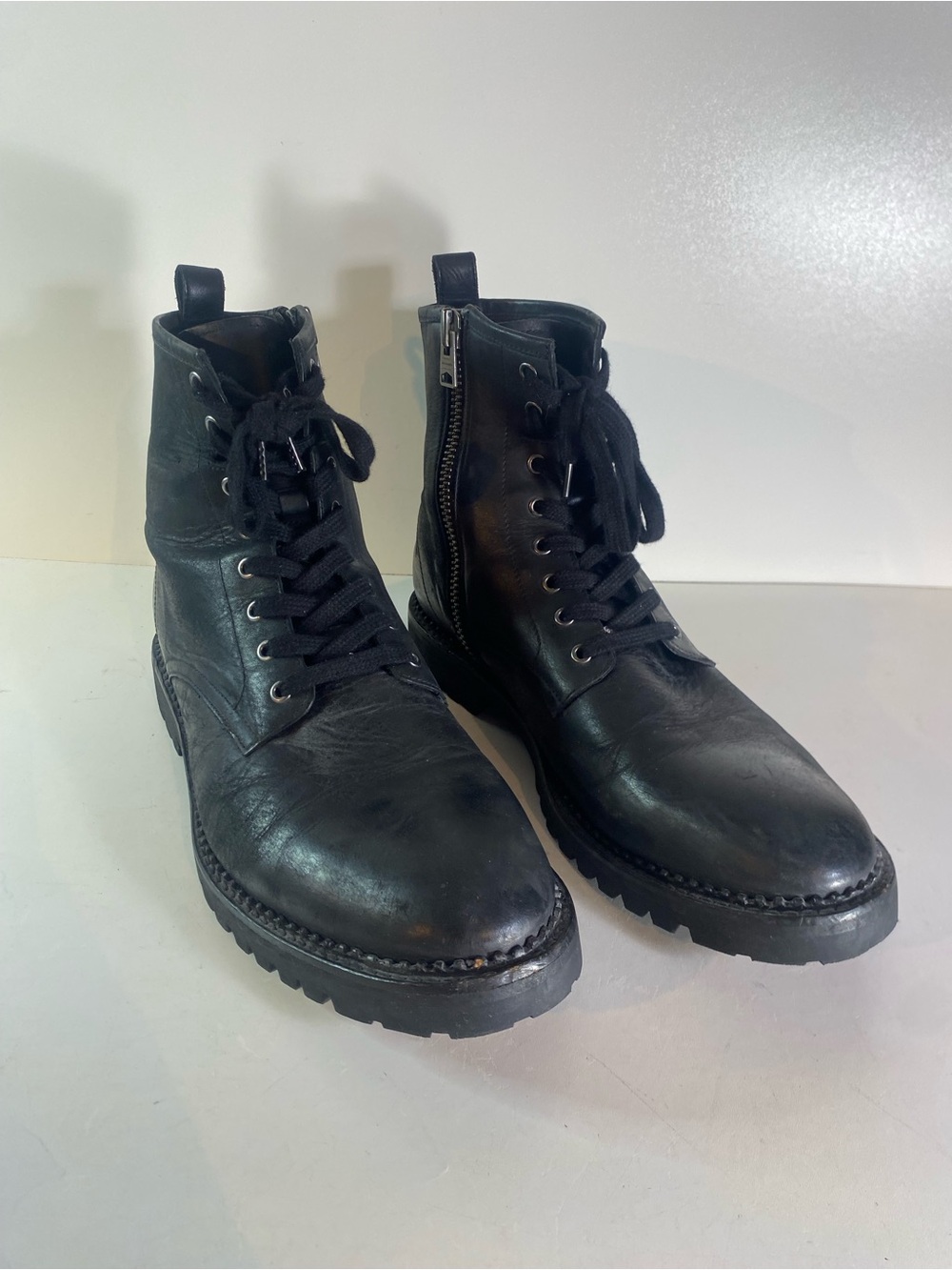 All Saints Whitmore Black Leather Combat Boots Size 45 Portugal